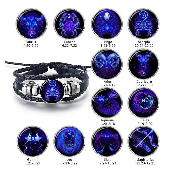 Personalized Zodiac Sign Bracelet | Unisex Adjustable Leather Charm Jewelry
