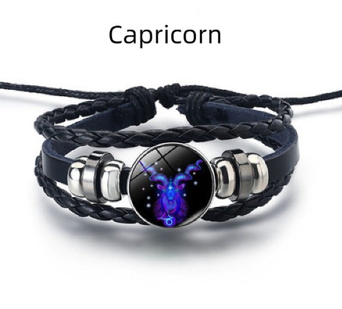 Personalized Zodiac Sign Bracelet | Unisex Adjustable Leather Charm Jewelry